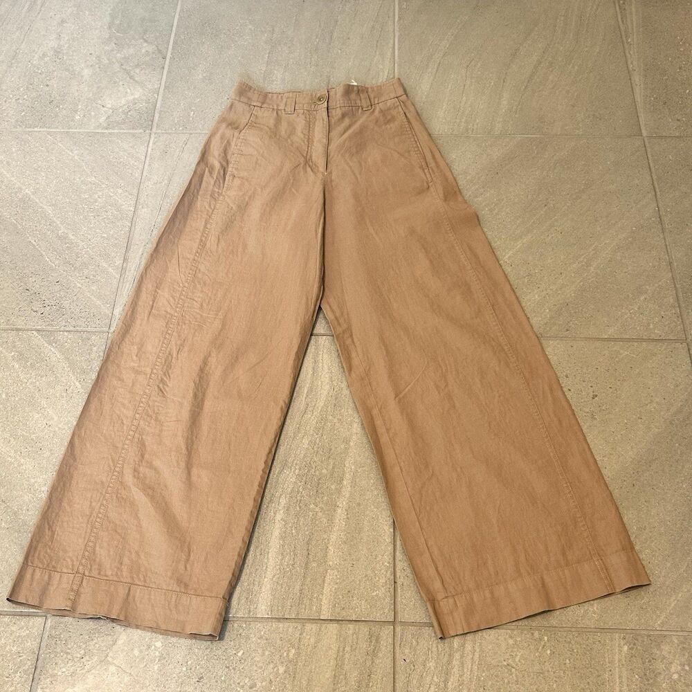 COS Women’s 100% Linen Brown Beige  Wide Leg Pants Size 2